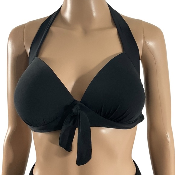 Ryan Dyan Black Halter Bikini Top size 12 Tie Neck & Back Padded Swimwear - Picture 1 of 11